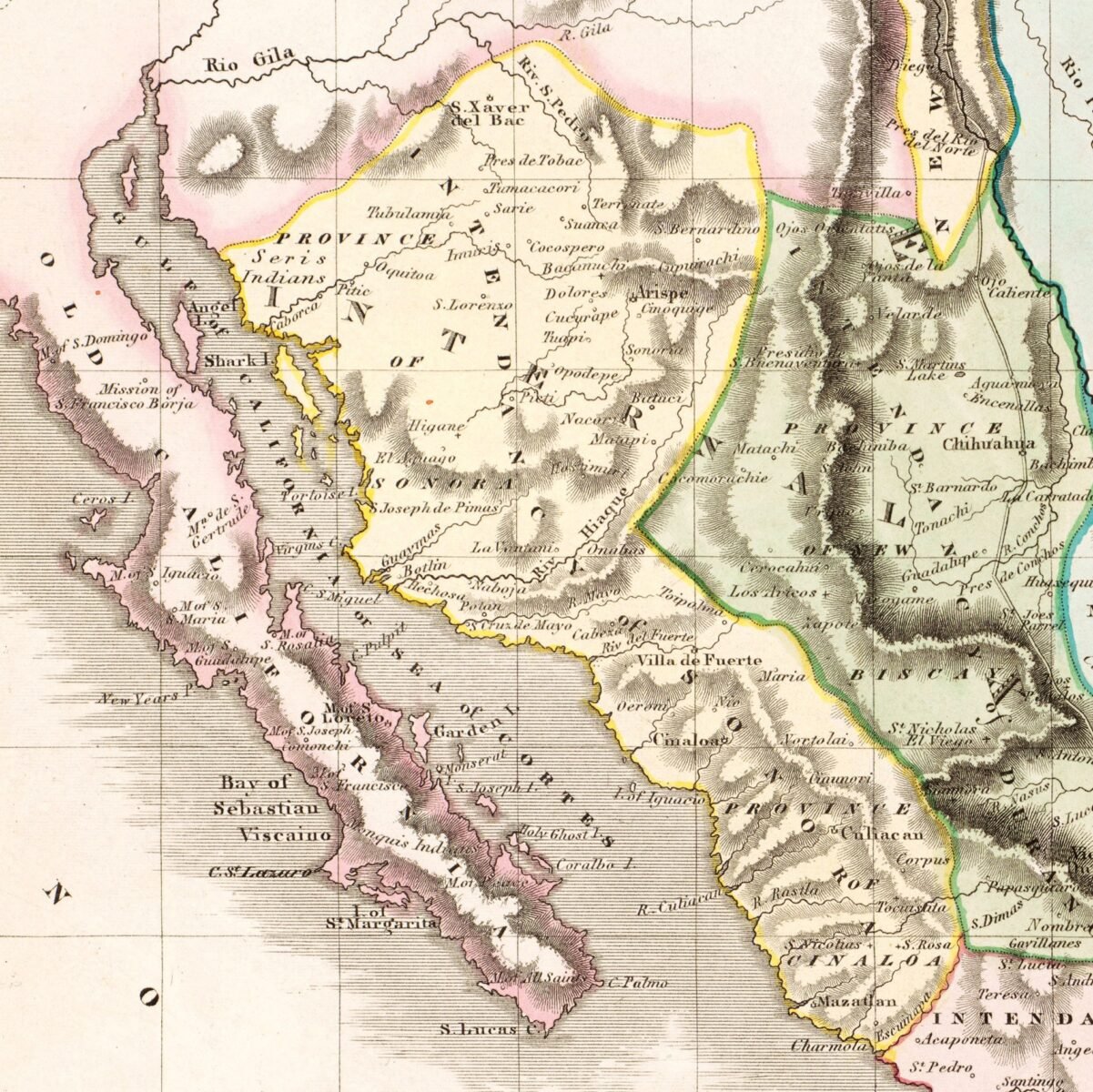 América del Norte: Países, Mapa y Datos de la Región Lizars Mexico & Guatimala 1831 UTA (Detail Sonora Sinaloa)