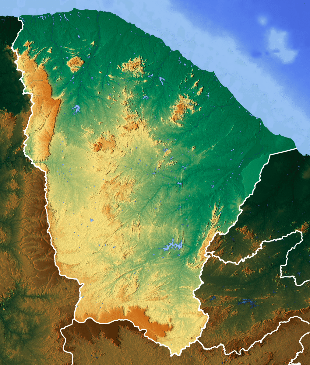 Brasil: Mapa, Bandera y Datos del País Brazil Ceará relief map