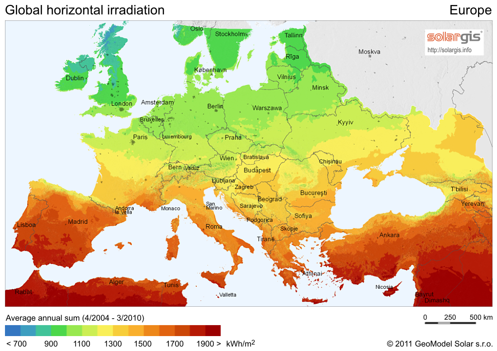 Capitales de Europa: Lista Completa de las 50 Capitales Europeas SolarGIS-Solar-map-Europe-en