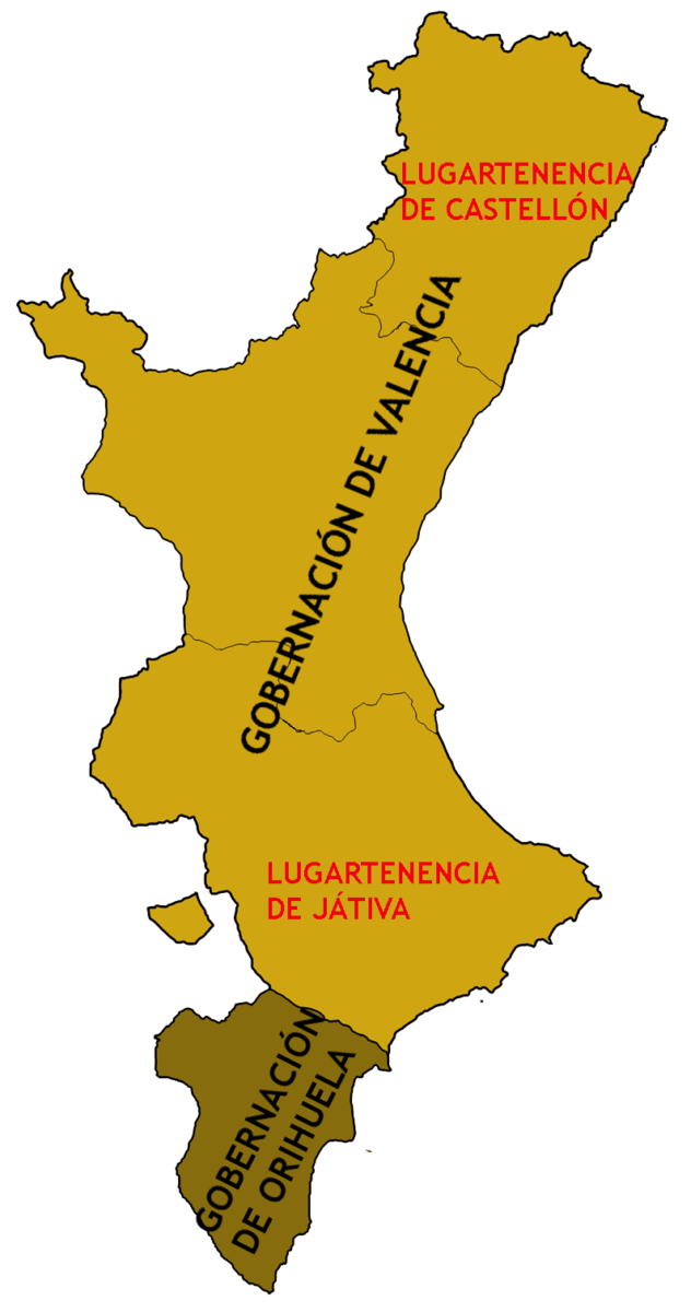 División administrativa del Reino de Valencia durante los siglos XIV a XVII