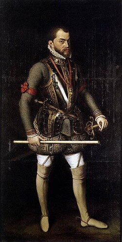 Felipe II y María, por la gracia de Dios, Rey y Reina de Inglaterra, Francia, Nápoles, Jerusalen, Irlanda, España, Sicilia y Chile, Defensores de la Fe, Archiduques deAustria, Duques de Milán, Borgoña y Brabante, Condes de Habsburgo, Flandes y Tirol