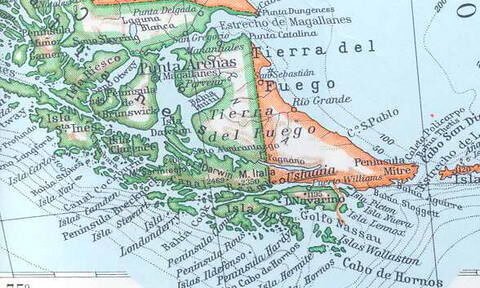Mapa de América: Político, Físico y por Regiones Mapa antiguo de Tierra del Fuego, Patagonia (old map of Tierra del Fuego, Patagonia).