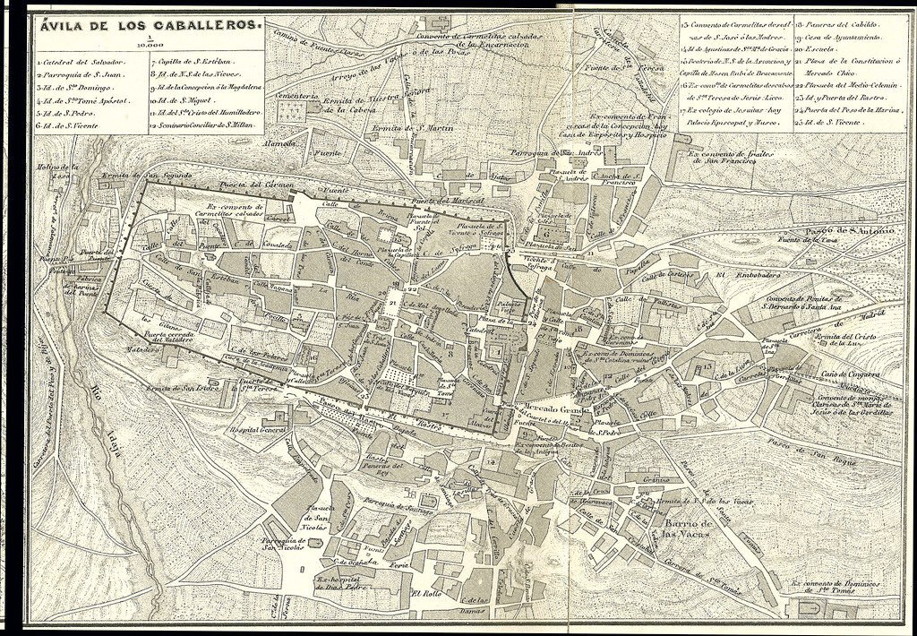 Portugal: Mapa, Bandera y Datos del País Ávila. Plano de la ciudad. 1864. - Ampliar-.