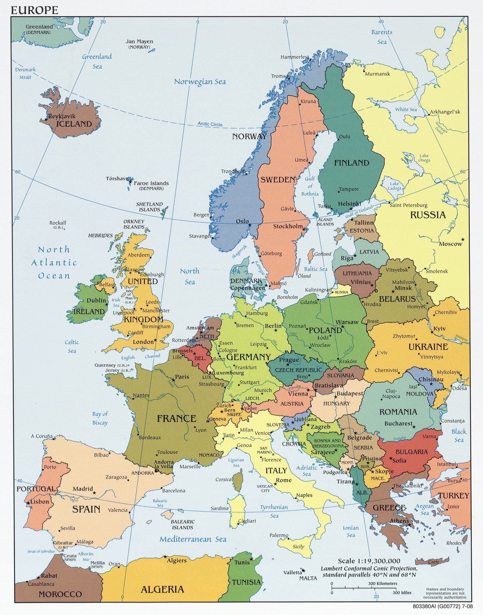 Países de Europa: Mapa, Capitales y Banderas del Continente Mapa político de Europa con los 50 países y sus fronteras
