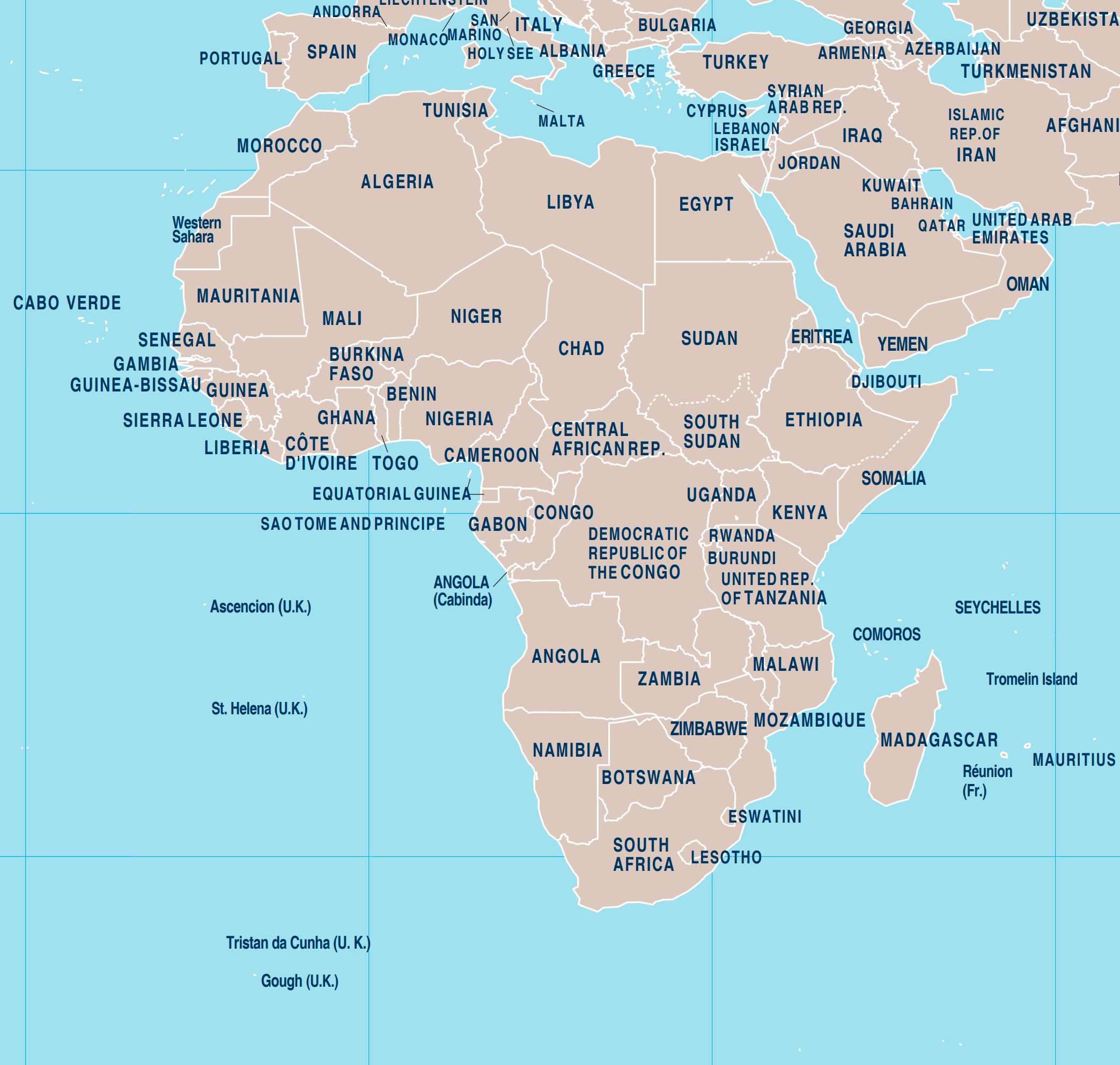 Lista de los 54 Países de África y sus Capitales Mapa político de África con los 54 países y sus fronteras