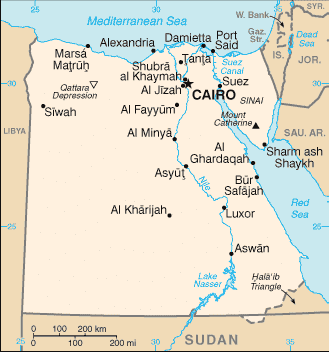 Mapa político de Egipto con el Nilo y sus principales ciudades
