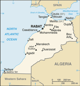 Mapa político de Marruecos con sus principales ciudades