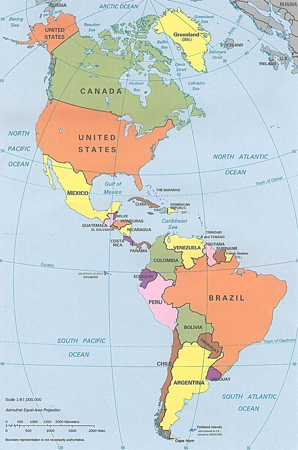 Mapa de América: Político, Físico y por Regiones Mapa político del continente americano dividido por países y regiones