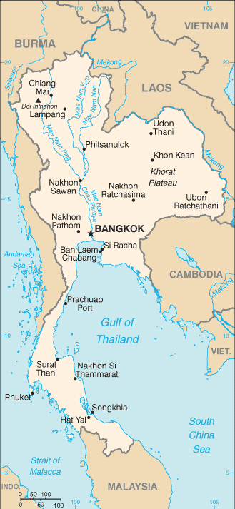 Tailandia: Mapa, Bandera y Datos del País Mapa político de Tailandia con sus principales ciudades