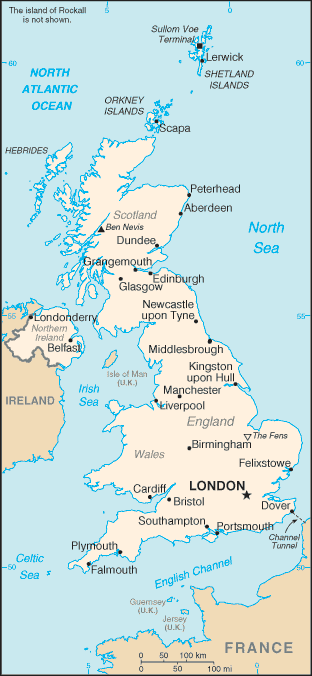 Mapa político del Reino Unido con Inglaterra, Escocia, Gales e Irlanda del Norte