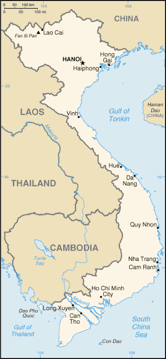 Mapa político de Vietnam con sus principales ciudades